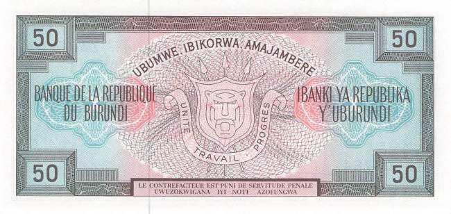 Burundi p28a 50 Francs 1979